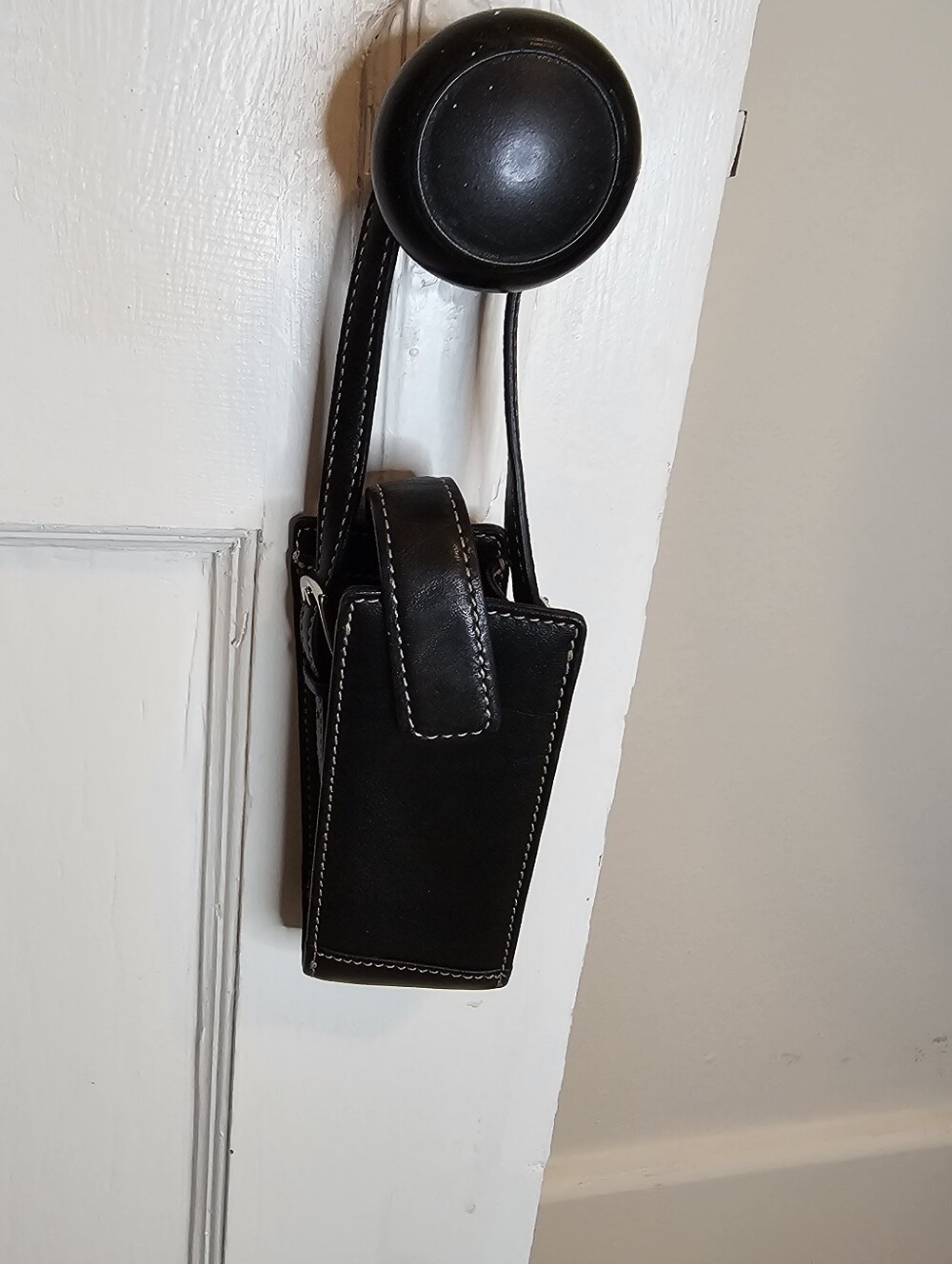 Coach Black Leather Phone Case Holder w/ Strap Y2K